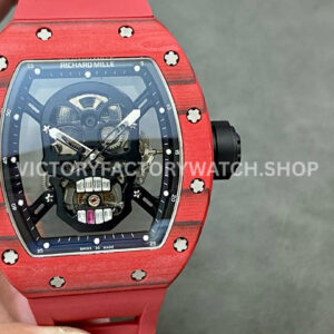 YS Factory Richard Mille RM 52-01 43mm Red Carbon Fiber Red Rubber Strap Skeletonized Sku YS Factory Richard Mille RM 52-01 43mm red carbon fiber red rubber strap skeletonized skull dial