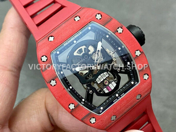 YS Factory Richard Mille RM 52-01 43mm Red Carbon Fiber Red Rubber Strap Skeletonized Skull Dial