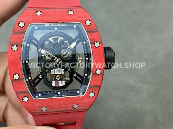 YS Factory Richard Mille RM 52-01 43mm red carbon fiber red rubber strap skeletonized skull dial