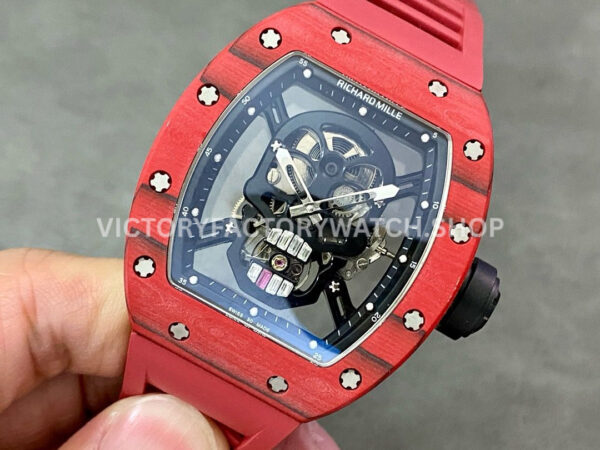 YS Factory Richard Mille RM 52-01 43mm Red Carbon Fiber Red Rubber Strap Skeletonized Skull Dial