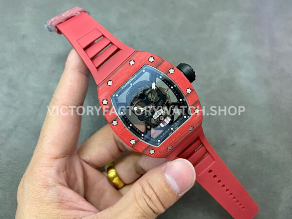 YS Factory Richard Mille RM 52-01 43mm Red Carbon Fiber Red Rubber Strap Skeletonized Skull Dial
