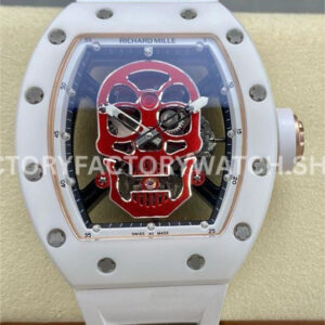 YS Factory Richard Mille RM 52-01 43mm Titanium White Rubber Strap Red Skeletonized Skull Dial (3) YS Factory Richard Mille RM 52-01 43mm titanium white rubber strap red skeletonized skull dial