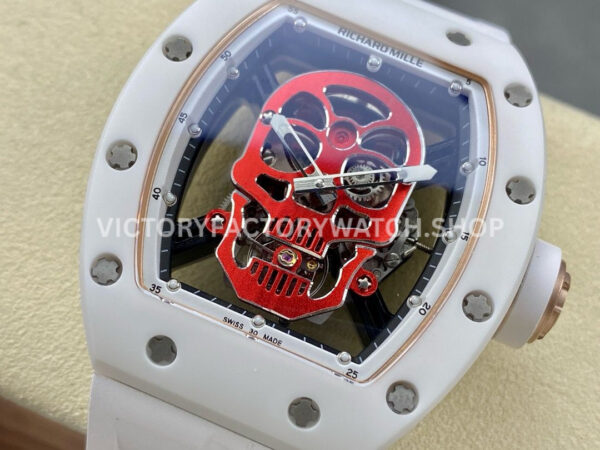 YS Factory Richard Mille RM 52-01 43mm Titanium White Rubber Strap Red Skeletonized Skull Dial