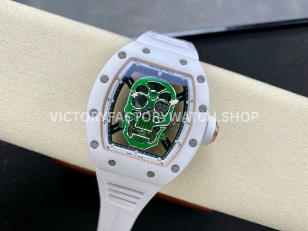 YS Factory Richard Mille RM 52-01 43mm White Ceramics White Rubber Strap Green Skeletonized Skull Dial