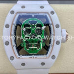YS Factory Richard Mille RM 52-01 43mm white ceramic white rubber strap green skeletonized skull dial