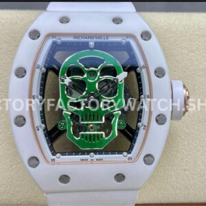 YS Factory Richard Mille RM 52-01 43mm White Ceramics White Rubber Strap Green Skeletonized Skul (8) YS Factory Richard Mille RM 52-01 43mm white ceramic white rubber strap green skeletonized skull dial