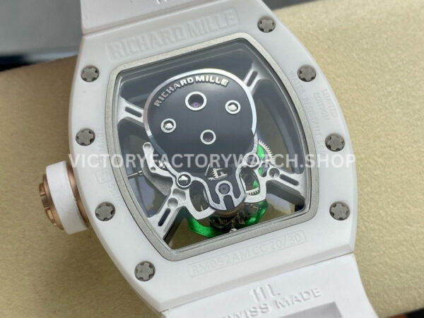 YS Factory Richard Mille RM 52-01 43mm White Ceramics White Rubber Strap Green Skeletonized Skull Dial
