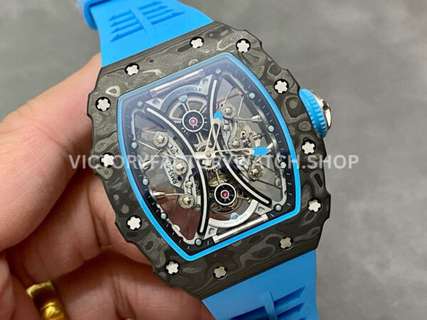 YS Factory Richard Mille RM 53-01 43mm Carbon Fiber Blue Rubber Strap Skeletonized Black Dial (2) YS Factory Richard Mille RM 53-01 43mm Carbon Fiber Blue Rubber Strap Skeletonized Black Dial