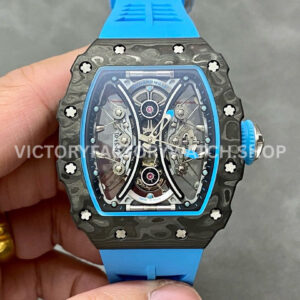 YS Factory Richard Mille RM 53-01 43mm Carbon Fiber Blue Rubber Strap Skeletonized Black Dial (3) YS Factory Richard Mille RM 53-01 43mm carbon fiber blue rubber strap skeletonized black dial