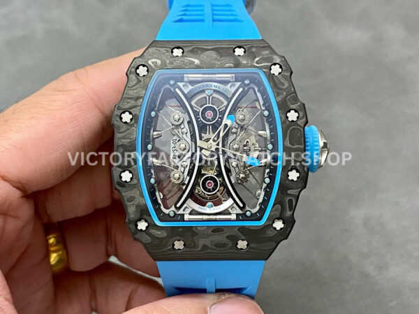 YS Factory Richard Mille RM 53-01 43mm Carbon Fiber Blue Rubber Strap Skeletonized Black Dial (3) YS Factory Richard Mille RM 53-01 43mm carbon fiber blue rubber strap skeletonized black dial