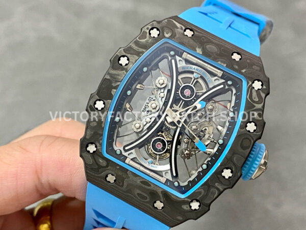 YS Factory Richard Mille RM 53-01 43mm Carbon Fiber Blue Rubber Strap Skeletonized Black Dial (4) YS Factory Richard Mille RM 53-01 43mm Carbon Fiber Blue Rubber Strap Skeletonized Black Dial