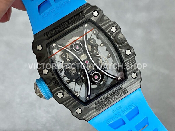 YS Factory Richard Mille RM 53-01 43mm Carbon Fiber Blue Rubber Strap Skeletonized Black Dial (5) YS Factory Richard Mille RM 53-01 43mm Carbon Fiber Blue Rubber Strap Skeletonized Black Dial