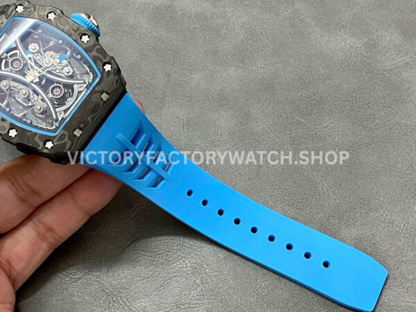 YS Factory Richard Mille RM 53-01 43mm Carbon Fiber Blue Rubber Strap Skeletonized Black Dial (6) YS Factory Richard Mille RM 53-01 43mm Carbon Fiber Blue Rubber Strap Skeletonized Black Dial