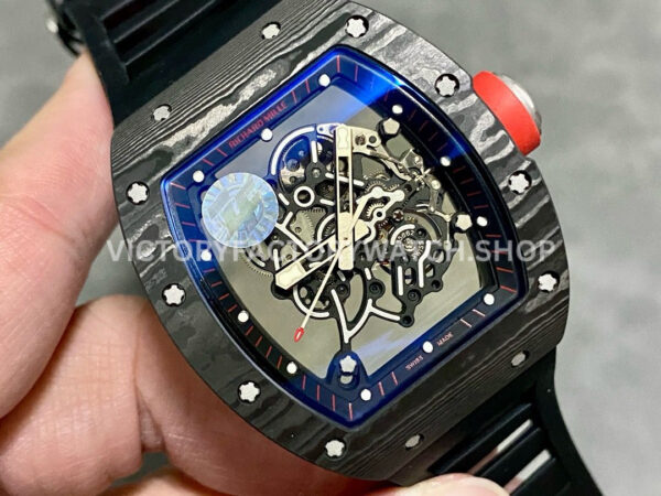 ZF Factory Richard Mille RM 055 42.7mm Carbon Fiber Black Rubber Strap Skeletonized Black Dial (2) ZF Factory Richard Mille RM 055 42.7mm Carbon Fiber Black Rubber Strap Skeletonized Black Dial