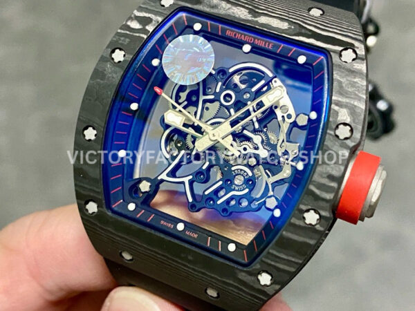 ZF Factory Richard Mille RM 055 42.7mm Carbon Fiber Black Rubber Strap Skeletonized Black Dial (4) ZF Factory Richard Mille RM 055 42.7mm Carbon Fiber Black Rubber Strap Skeletonized Black Dial