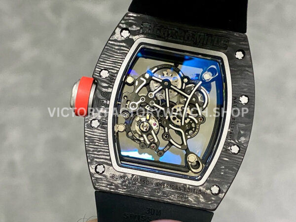 ZF Factory Richard Mille RM 055 42.7mm Carbon Fiber Black Rubber Strap Skeletonized Black Dial (6) ZF Factory Richard Mille RM 055 42.7mm Carbon Fiber Black Rubber Strap Skeletonized Black Dial