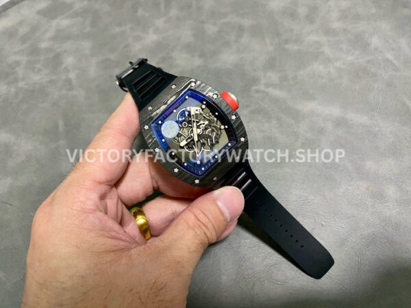 ZF Factory Richard Mille RM 055 42.7mm Carbon Fiber Black Rubber Strap Skeletonized Black Dial (8) ZF Factory Richard Mille RM 055 42.7mm Carbon Fiber Black Rubber Strap Skeletonized Black Dial