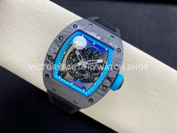 ZF Factory Richard Mille RM 055 42.7mm Carbon Fiber Black Rubber Strap Skeletonized Blue Dial