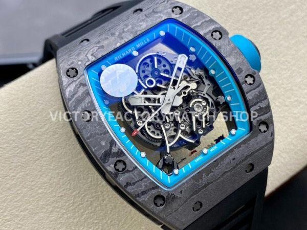 ZF Factory Richard Mille RM 055 42.7mm Carbon Fiber Black Rubber Strap Skeletonized Blue Dial