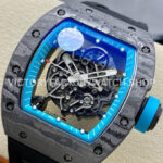 ZF Factory Richard Mille RM 055 42.7mm Carbon Fiber Black Rubber Strap Skeletonized Blue Dial