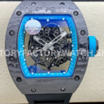 ZF Factory Richard Mille RM 055 carbon fiber black rubber strap skeletonized blue dial
