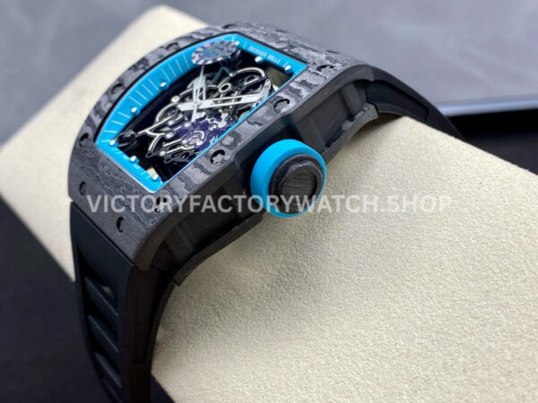 ZF Factory Richard Mille RM 055 42.7mm Carbon Fiber Black Rubber Strap Skeletonized Blue Dial