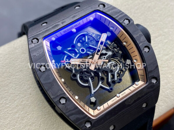 ZF Factory Richard Mille RM 055 42.7mm Carbon Fiber Black Rubber Strap Skeletonized Rose Gold Dial