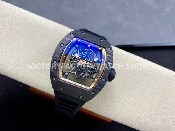 ZF Factory Richard Mille RM 055 42.7mm Carbon Fiber Black Rubber Strap Skeletonized Rose Gold Dial