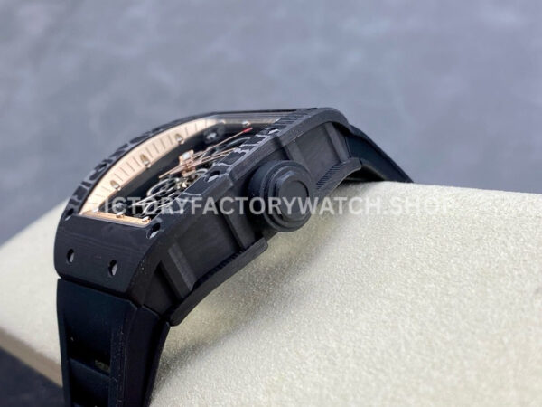 ZF Factory Richard Mille RM 055 42.7mm Carbon Fiber Black Rubber Strap Skeletonized Rose Gold Dial