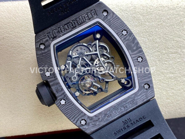 ZF Factory Richard Mille RM 055 42.7mm Carbon Fiber Black Rubber Strap Skeletonized Rose Gold Dial