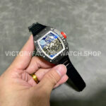 ZF Factory Richard Mille RM 055 42.7mm Carbon Fiber Black Rubber Strap Skeletonized White Dial (1) ZF Factory Richard Mille RM 055 42.7mm Carbon Fiber Black Rubber Strap Skeletonized White Dial