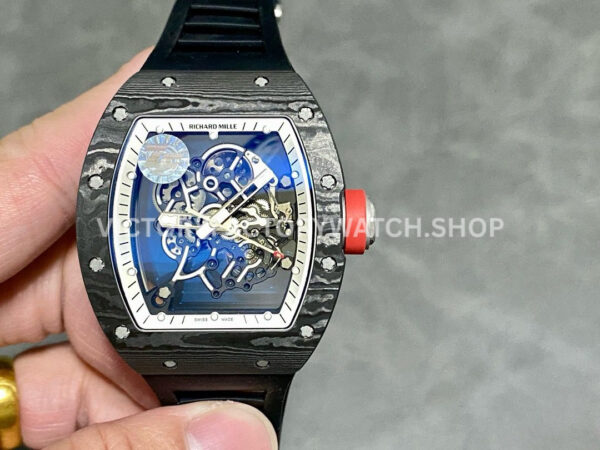 ZF Factory Richard Mille RM 055 42.7mm Carbon Fiber Black Rubber Strap Skeletonized White Dial (3) ZF Factory Richard Mille RM 055 carbon fiber black rubber strap skeletonized white dial