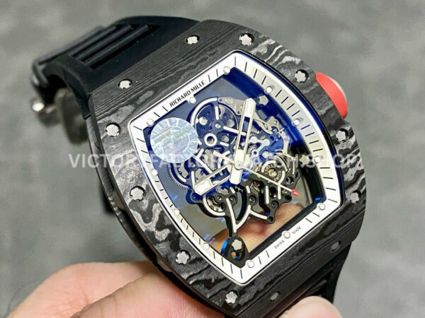 ZF Factory Richard Mille RM 055 42.7mm Carbon Fiber Black Rubber Strap Skeletonized White Dial (5) ZF Factory Richard Mille RM 055 42.7mm Carbon Fiber Black Rubber Strap Skeletonized White Dial