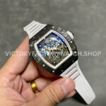 ZF Factory Richard Mille RM 055 carbon fiber white rubber strap skeletonized white red dial