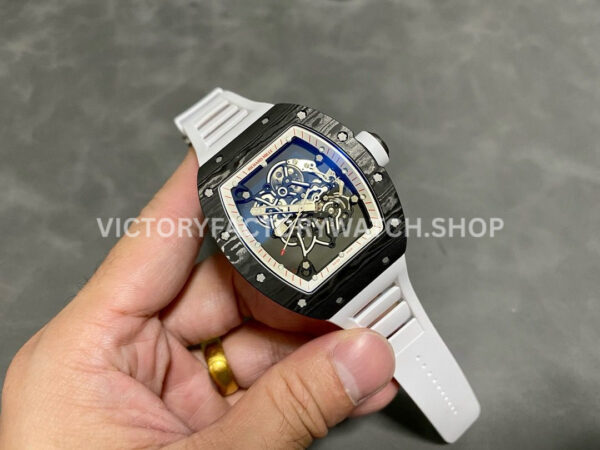 ZF Factory Richard Mille RM 055 carbon fiber white rubber strap skeletonized white red dial