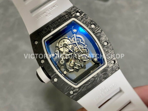 ZF Factory Richard Mille RM 055 42.7mm Carbon Fiber White Rubber Strap Skeletonized White Red Dial