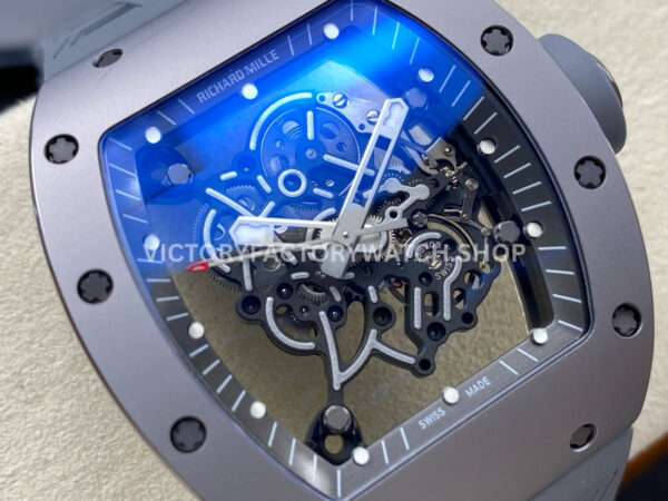 ZF Factory Richard Mille RM 055 42.7mm Full Grey Ceramic Rubber Strap Skeletonized Grey Dial