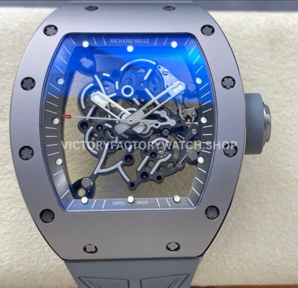 ZF Factory Richard Mille RM 055 full grey ceramic rubber strap skeletonized grey dial