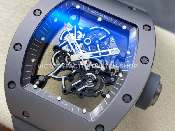 ZF Factory Richard Mille RM 055 42.7mm Full Grey Ceramic Rubber Strap Skeletonized Grey Dial