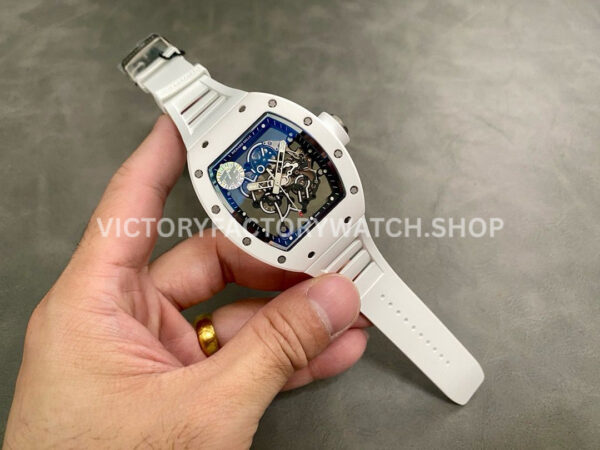 ZF Factory Richard Mille RM 055 42.7mm White Ceramic White Rubber Strap Skeletonized White Dial
