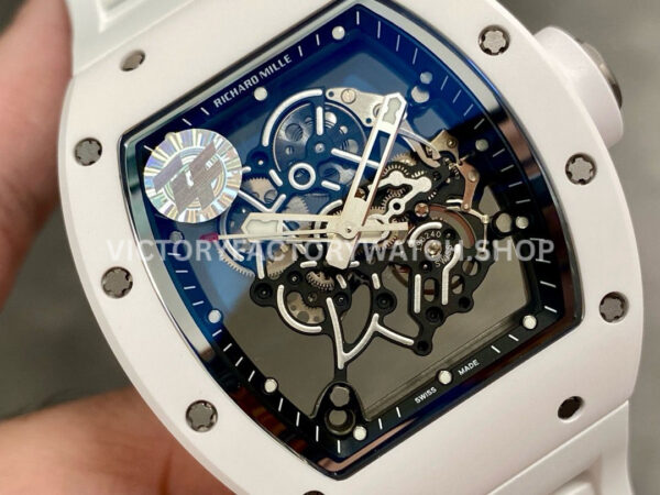 ZF Factory Richard Mille RM 055 42.7mm White Ceramic White Rubber Strap Skeletonized White Dial