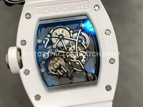 ZF Factory Richard Mille RM 055 42.7mm White Ceramic White Rubber Strap Skeletonized White Dial