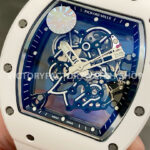 ZF Factory Richard Mille RM 055 42.7mm White Ceramic White Rubber Strap Skeletonized White Dial