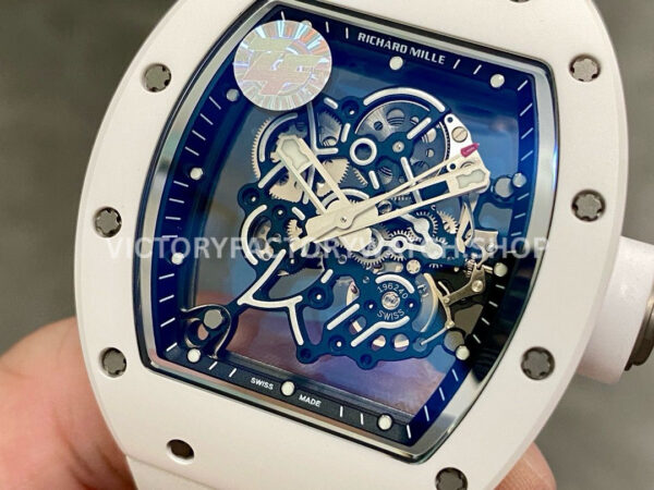 ZF Factory Richard Mille RM 055 42.7mm White Ceramic White Rubber Strap Skeletonized White Dial
