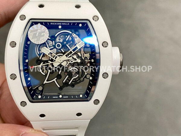 ZF Factory Richard Mille RM 055 white ceramic white rubber strap skeletonized white dial