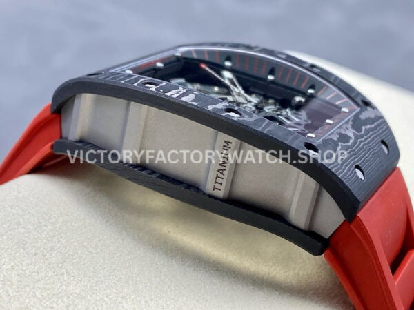 ZF Factory Richard Mille RM 055 42.7mm Titanium Red Rubber Strap Skeletonized Black Dial