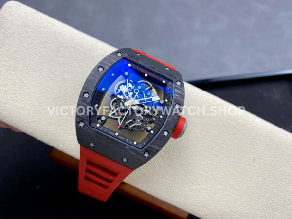 ZF Factory Richard Mille RM 055 42.7mm Titanium Red Rubber Strap Skeletonized Black Dial