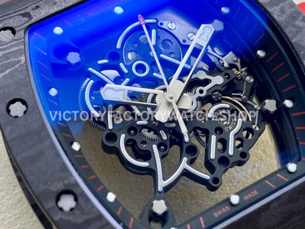 ZF Factory Richard Mille RM 055 42.7mm Titanium Red Rubber Strap Skeletonized Black Dial
