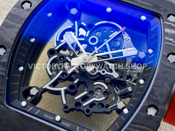 ZF Factory Richard Mille RM 055 42.7mm Titanium Red Rubber Strap Skeletonized Black Dial