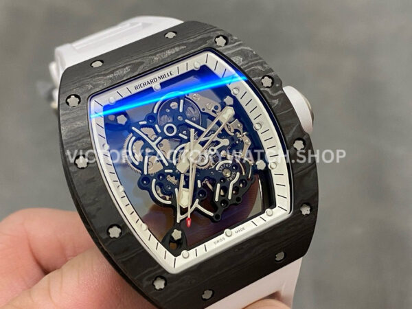 ZF Factory Richard Mille RM 055 42.7mm Titanium White Rubber Strap Skeletonized White Dial (2) ZF Factory Richard Mille RM 055 42.7mm Titanium White Rubber Strap Skeletonized White Dial